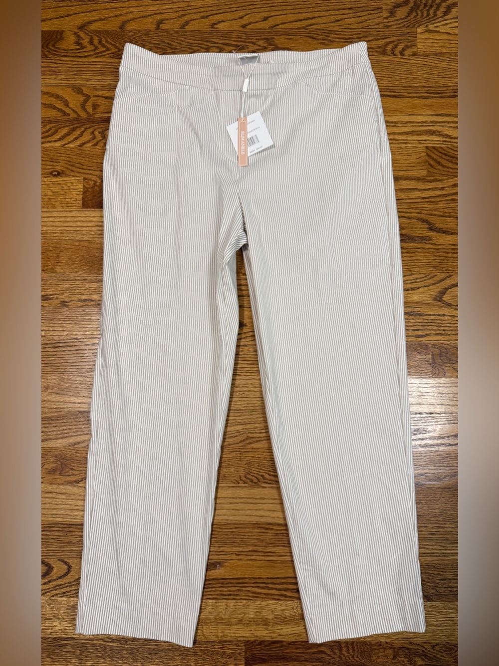 NWT Zac & Rachel Slim Ankle Pants Khaki White Striped Millennium Stretch Size 12